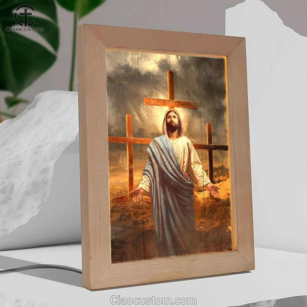 Old Rugged Cross, Jesus Painting, Black Cloud Frame Lamp