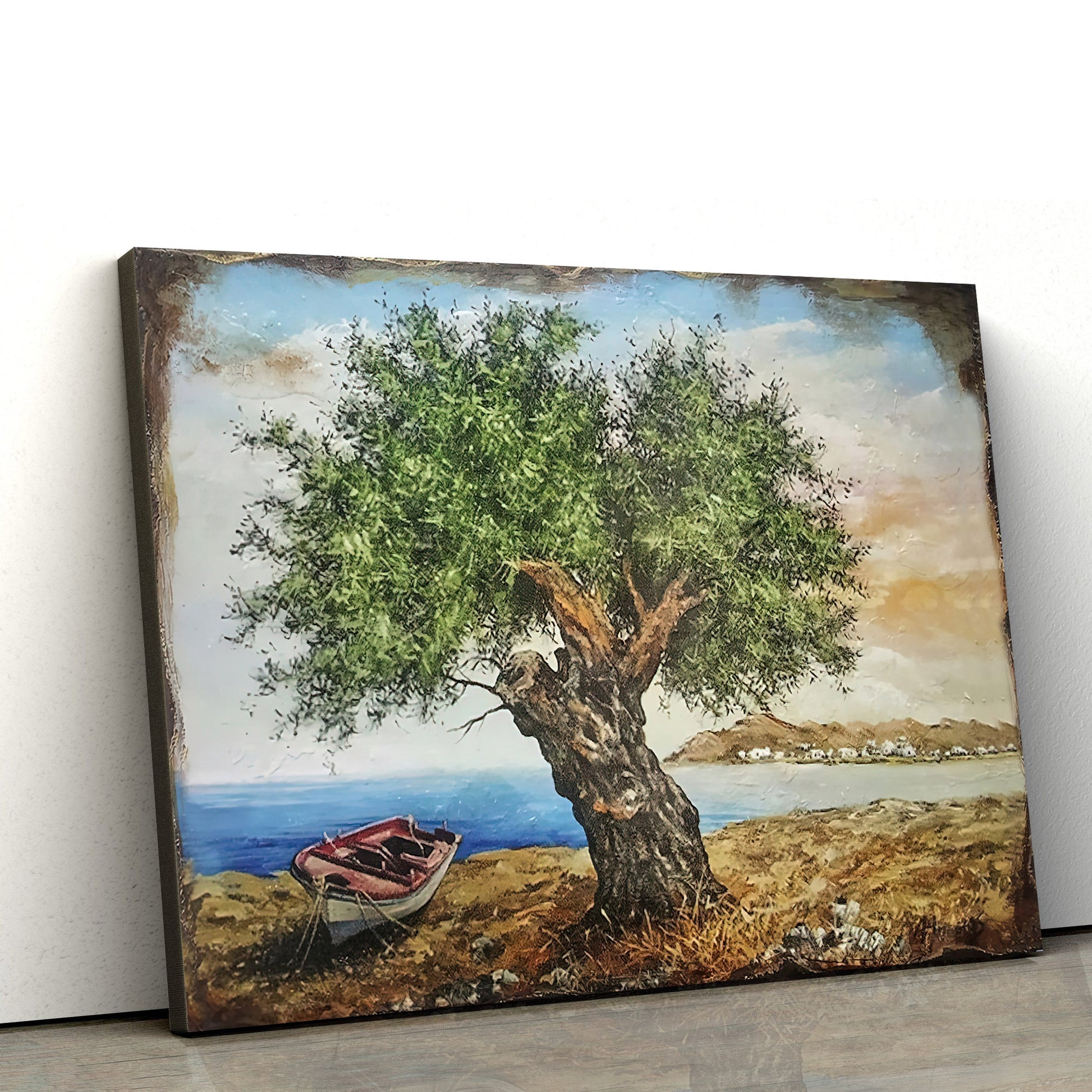 Olive Tree On Wood Painting Canvas Wall Art - Canvas Wall Decor - Home Decor Living Room
