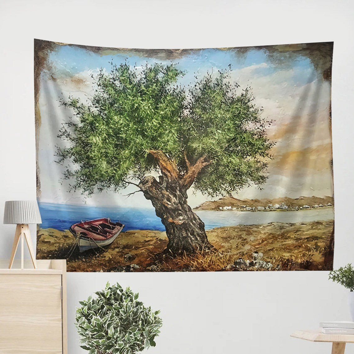 Olive Tree On Wood Painting Tapestry - Tapestry Wall Decor - Home Decor Living Room