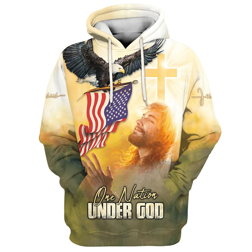 One Nation Under God - Jesus Bald Eagle American Flag Hoodies - Jesus Hoodie - Men & Women Christian Hoodie - 3D Printed Hoodie