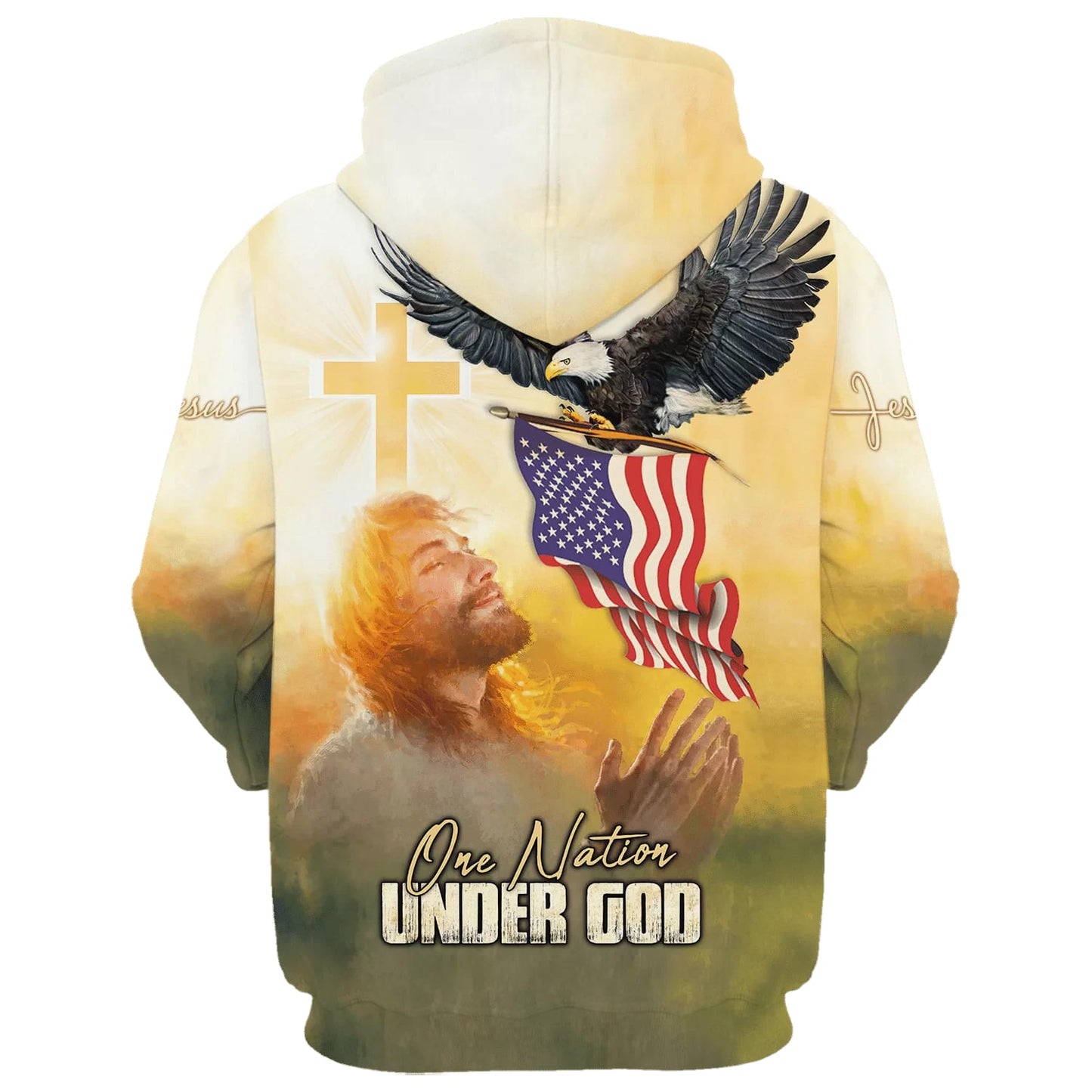 One Nation Under God - Jesus Bald Eagle American Flag Hoodies - Jesus Hoodie - Men & Women Christian Hoodie - 3D Printed Hoodie