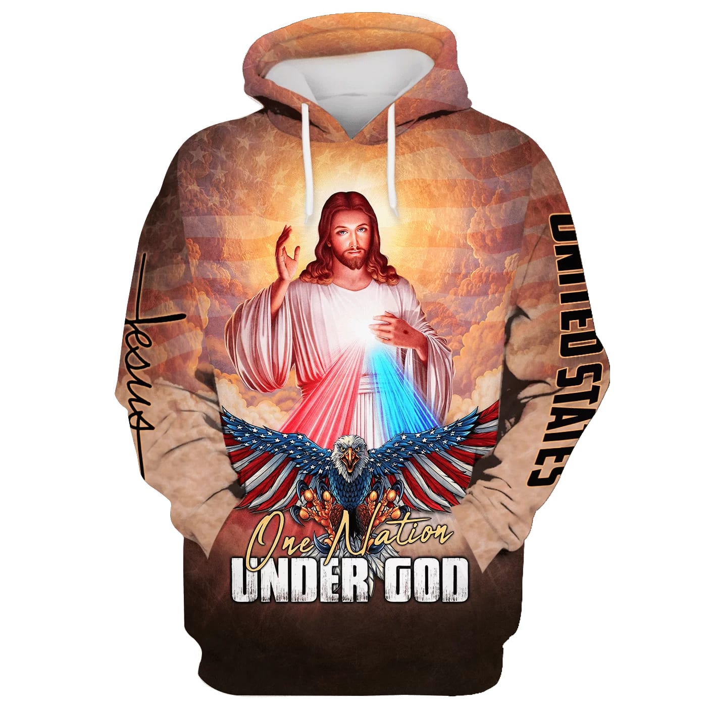 One Nation Under God - Jesus Christ And Bald Eagle Hoodie - Men & Women Christian Hoodie - 3D Printed Hoodie