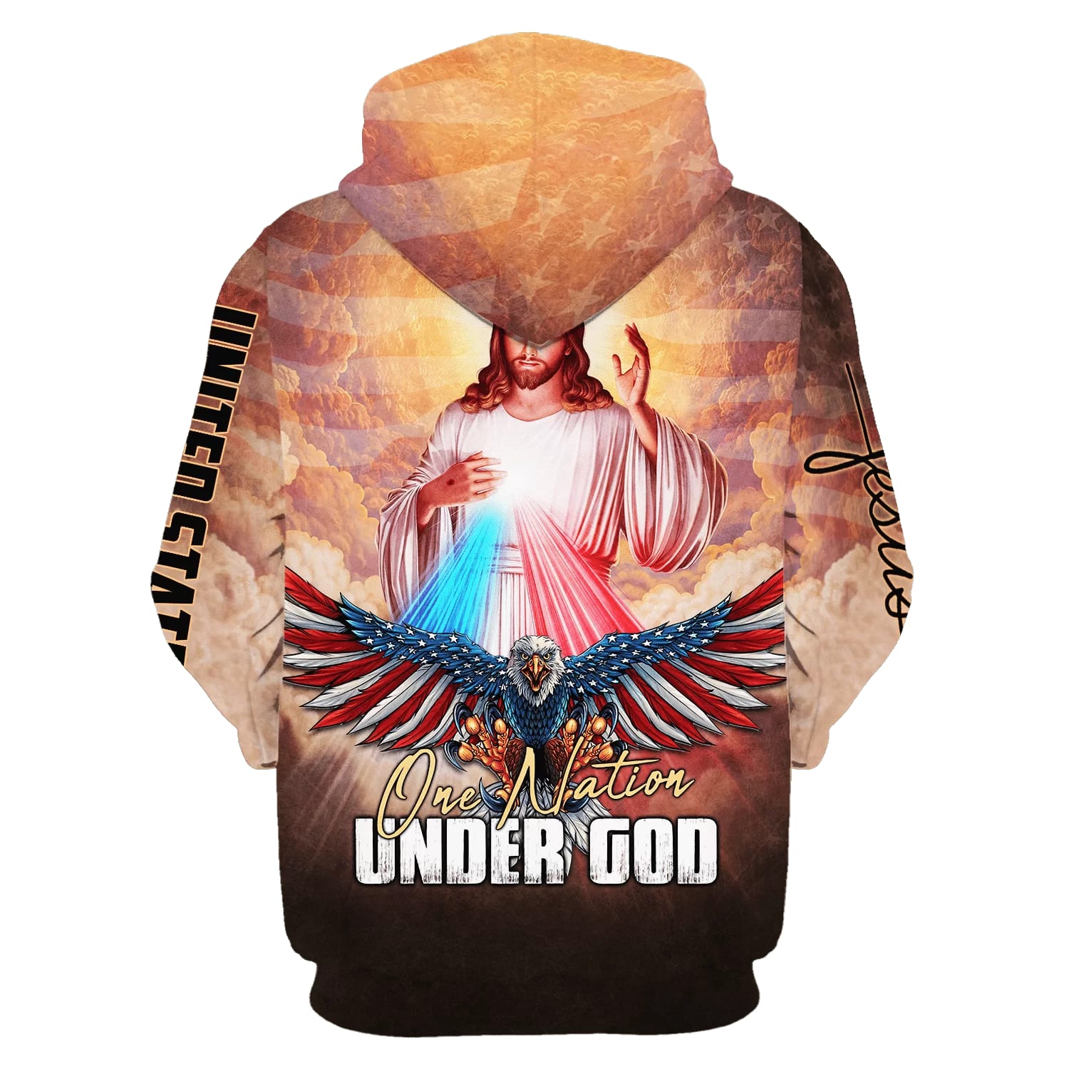 One Nation Under God - Jesus Christ And Bald Eagle Hoodie - Men & Women Christian Hoodie - 3D Printed Hoodie