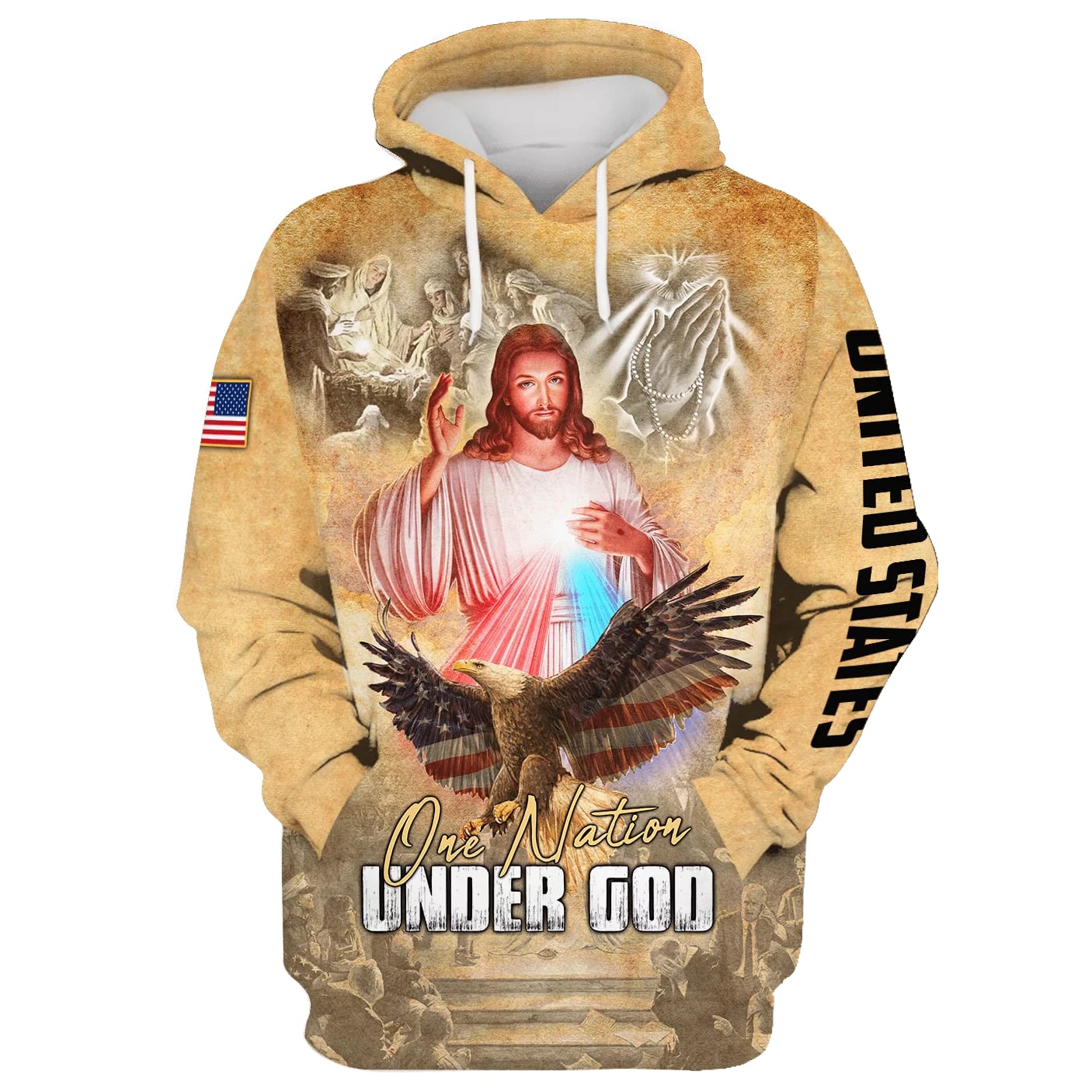 One Nation Under God - Jesus Christ And Eagle Hoodie - Men & Women Christian Hoodie - 3D Printed Hoodie