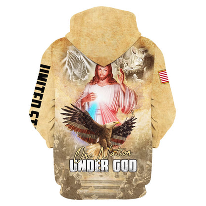 One Nation Under God - Jesus Christ And Eagle Hoodie - Men & Women Christian Hoodie - 3D Printed Hoodie