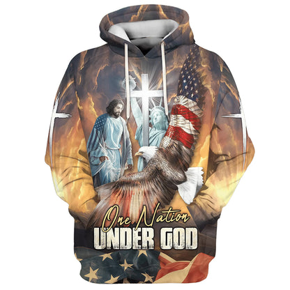 One Nation Under God - Jesus Eagle American Flag Christian Cross Hoodies - Jesus Hoodie