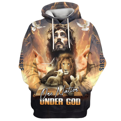 One Nation Under God - Jesus Lion And Lamb Hoodie - Men & Women Christian Hoodie - 3D Printed Hoodie