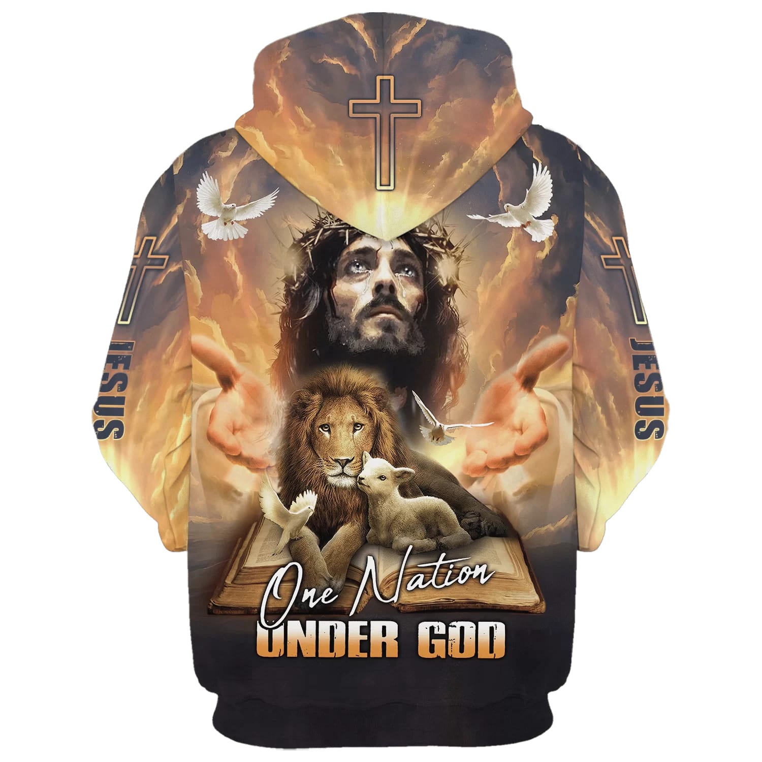 One Nation Under God - Jesus Lion And Lamb Hoodie - Men & Women Christian Hoodie - 3D Printed Hoodie