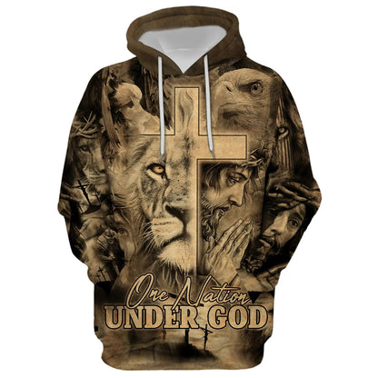 One Nation Under God - The Cross Lion Of Judah Hoodie - Men & Women Christian Hoodie - 3D Printed Hoodie