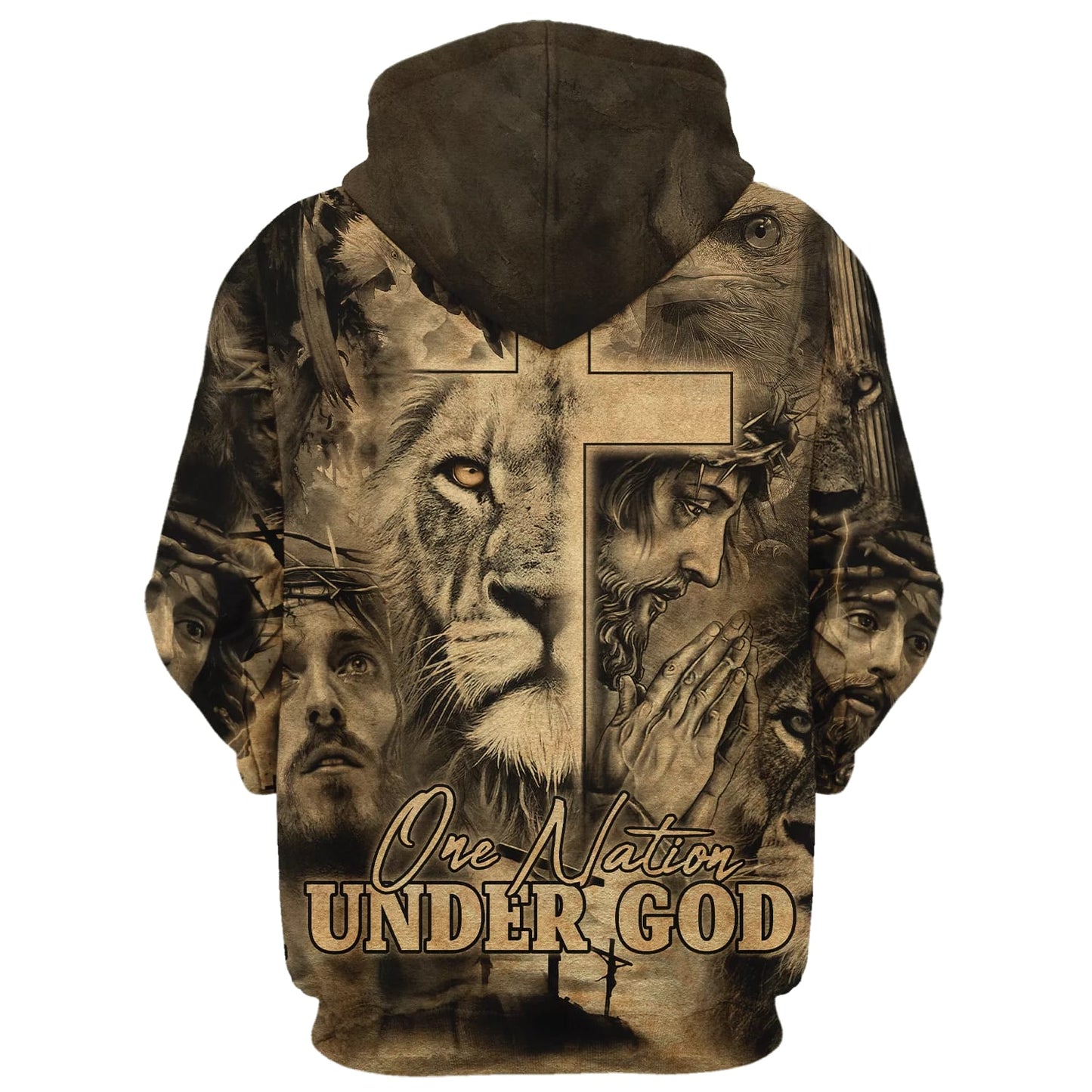 One Nation Under God - The Cross Lion Of Judah Hoodie - Men & Women Christian Hoodie - 3D Printed Hoodie