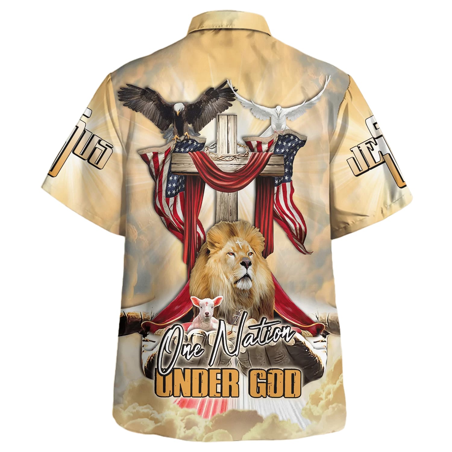 One Nation Under God America Flag Lion And The Lamb Jesus Hawaiian Shirt - Best Hawaiian Shirts - Christian Hawaiian Shirt
