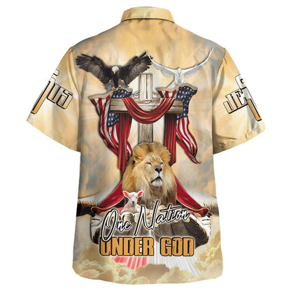 One Nation Under God America Flag Lion And The Lamb Jesus Hawaiian Shirt - Best Hawaiian Shirts - Christian Hawaiian Shirt