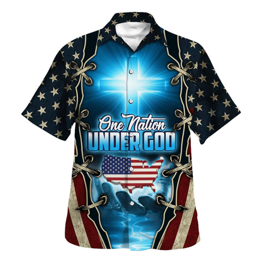 One Nation Under God American Cross Hawaiian Shirt - Christian Hawaiian Shirt - Best Hawaiian Shirts