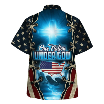 One Nation Under God American Cross Hawaiian Shirt - Christian Hawaiian Shirt - Best Hawaiian Shirts