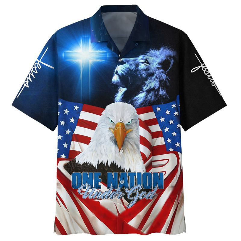 One Nation Under God American Eagle Hawaiian Shirt - Best Hawaiian Shirts - Christian Hawaiian Shirt