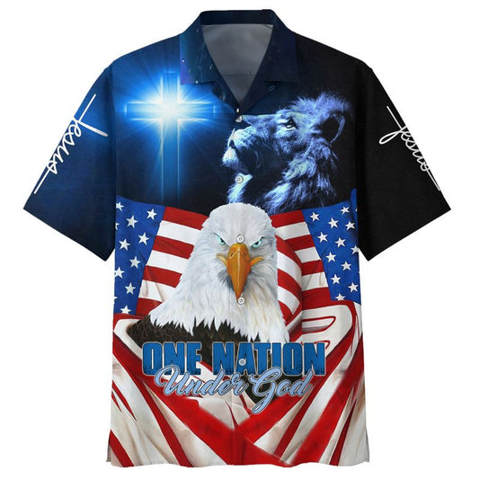 One Nation Under God American Eagle Hawaiian Shirt - Best Hawaiian Shirts - Christian Hawaiian Shirt