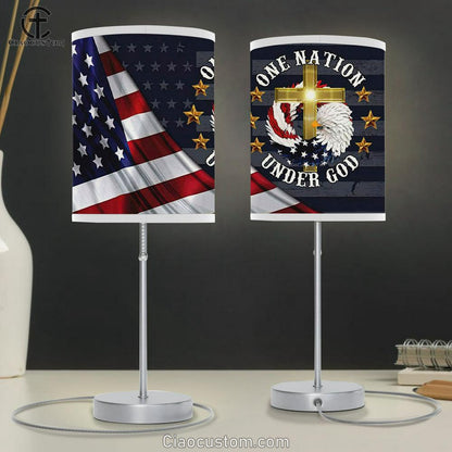 One Nation Under God American Flag Christian Table Lamp For Bedroom Print - Christian Room Decor