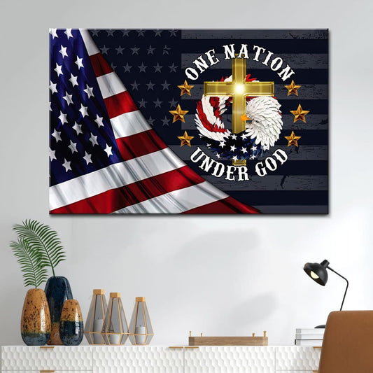 One Nation Under God American Flag Christian Wall Art Canvas Print - Religious Wall Decor