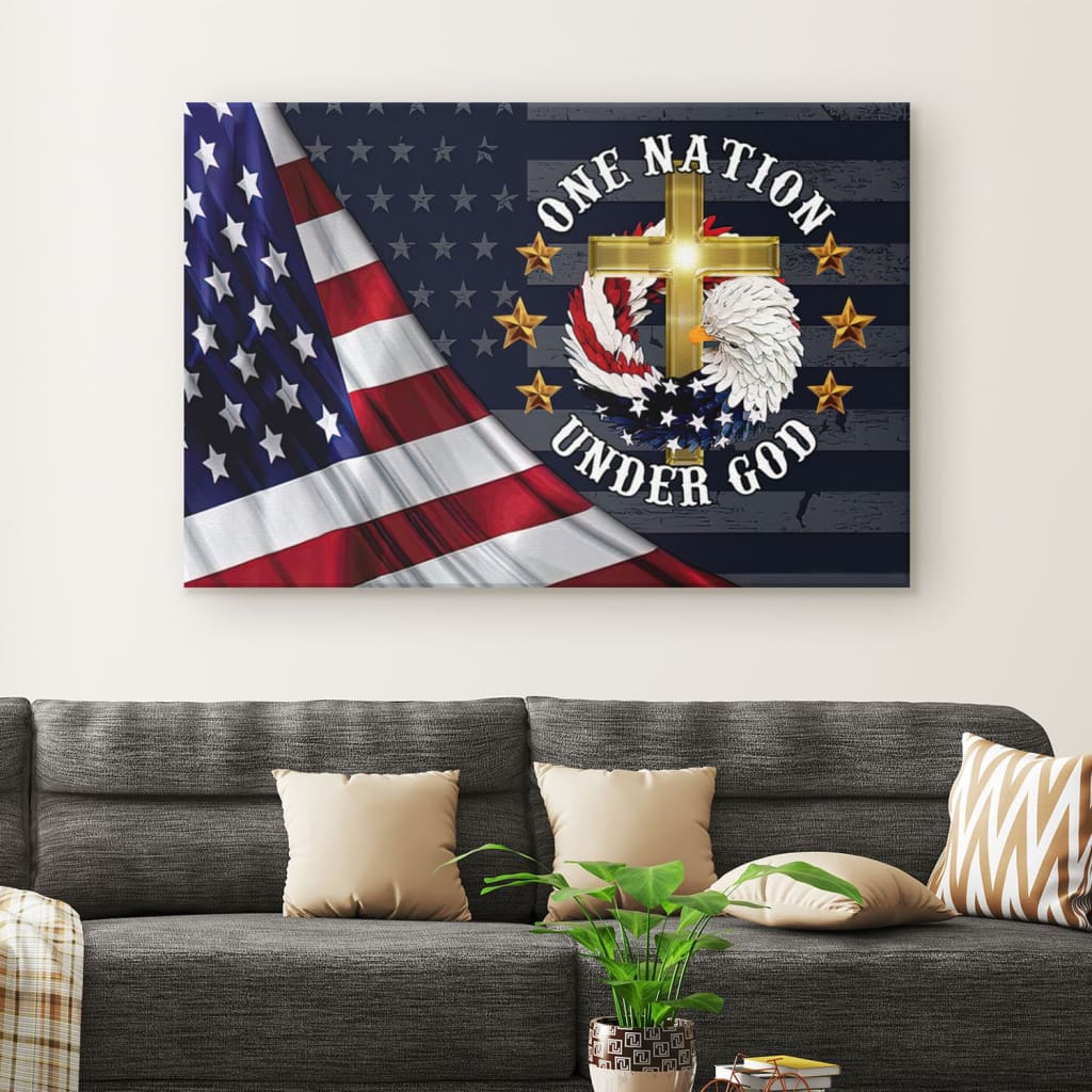 One Nation Under God American Flag Christian Wall Art Canvas Print - Religious Wall Decor