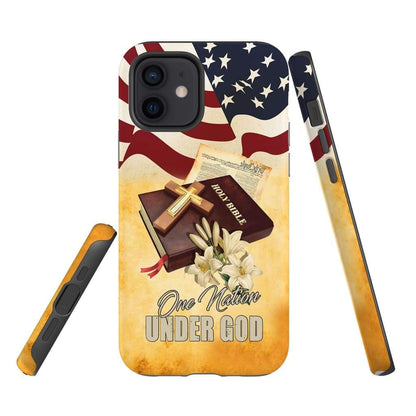 One Nation Under God American Flag Cross Phone Case - Inspirational Bible Scripture iPhone Cases