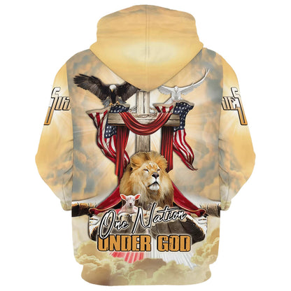 One Nation Under God American Flag Eagle - Lion And Lamb Hoodie - Men & Women Christian Hoodie - 3D Printed Hoodie