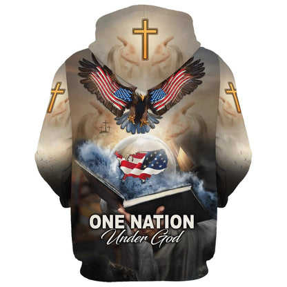 One Nation Under God American Flag Eagle God Hand Hoodie - Men & Women Christian Hoodie - 3D Printed Hoodie
