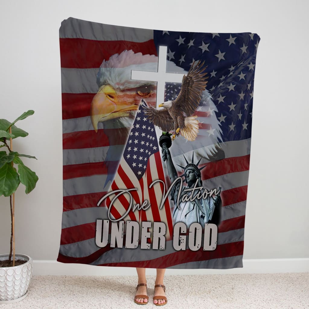 One Nation Under God American Flag Fleece Blanket - Christian Blanket - Bible Verse Blanket