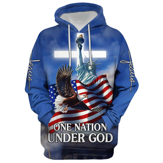 One Nation Under God American Flag Hoodie - Men & Women Christian Hoodie - 3D Printed Hoodie