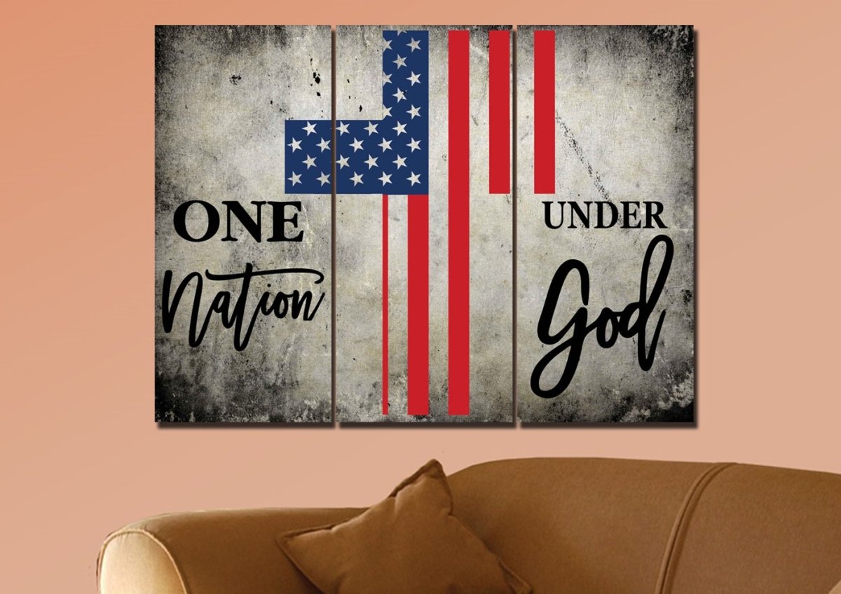 One Nation Under God American Flag Patriotic Wall Art - Christian Canvas Wall Art