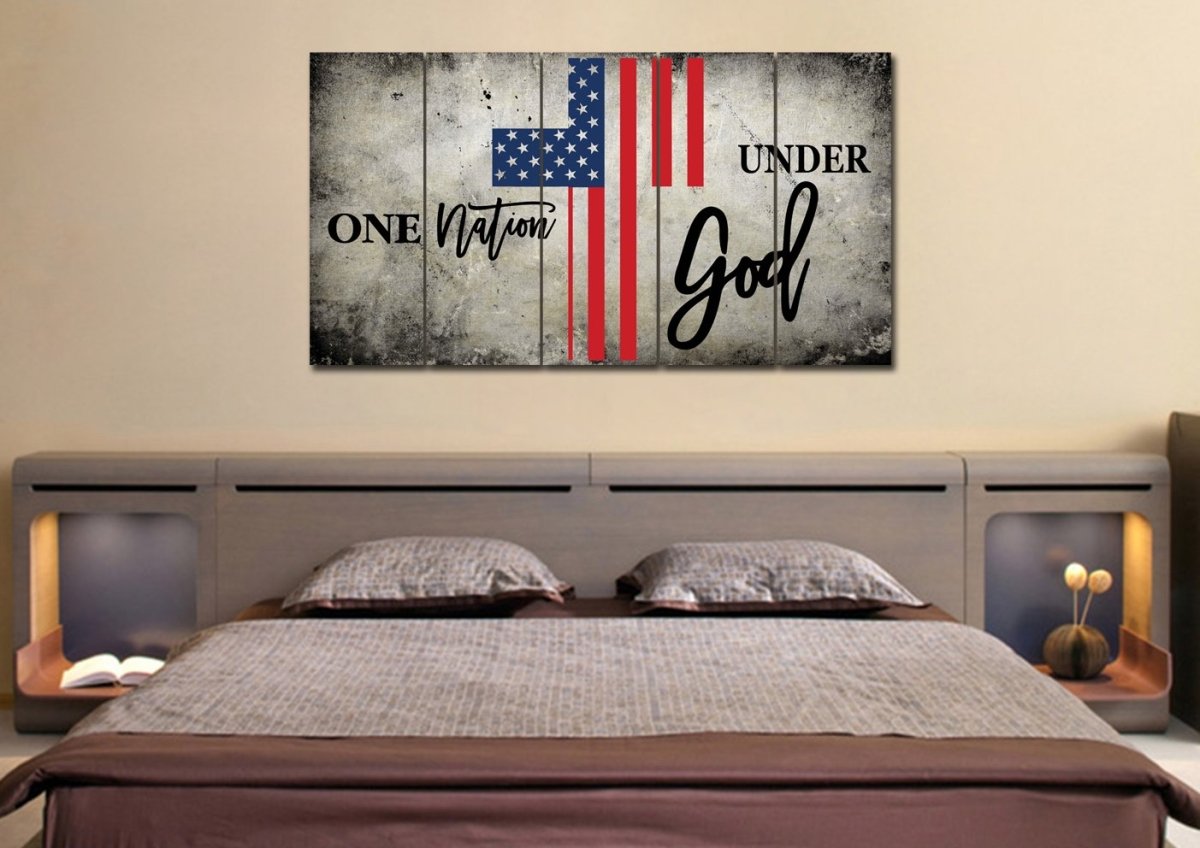 One Nation Under God American Flag Patriotic Wall Art - Christian Canvas Wall Art