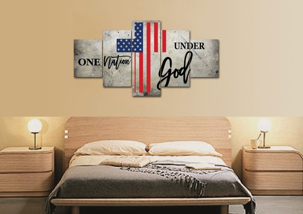 One Nation Under God American Flag Patriotic Wall Art - Christian Canvas Wall Art