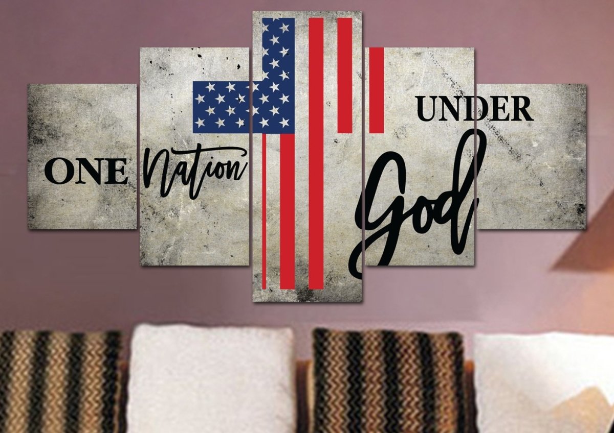 One Nation Under God American Flag Patriotic Wall Art - Christian Canvas Wall Art