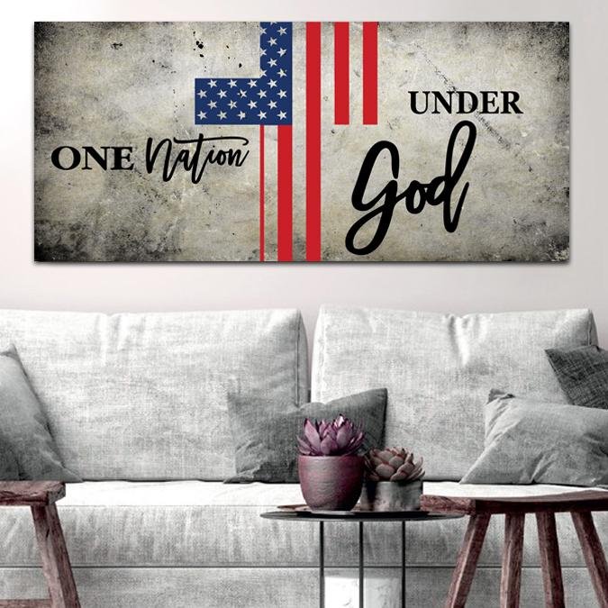 One Nation Under God American Flag Patriotic Wall Art - Christian Canvas Wall Art