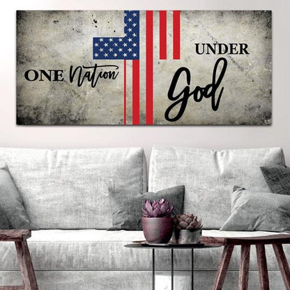 One Nation Under God American Flag Patriotic Wall Art - Christian Canvas Wall Art