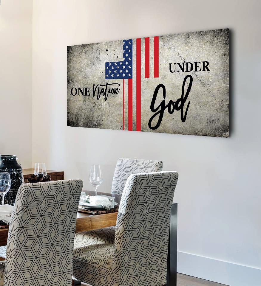 One Nation Under God American Flag Patriotic Wall Art - Christian Canvas Wall Art