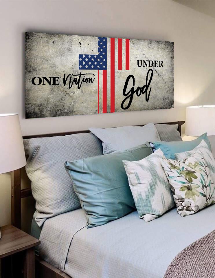 One Nation Under God American Flag Patriotic Wall Art - Christian Canvas Wall Art