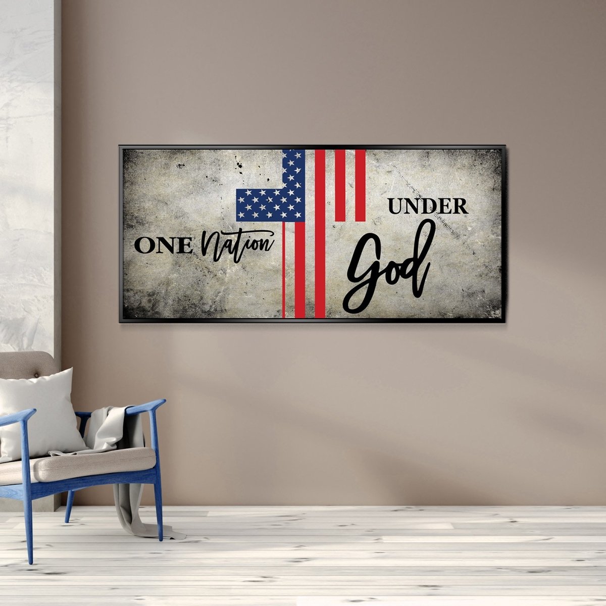 One Nation Under God American Flag Patriotic Wall Art - Christian Canvas Wall Art