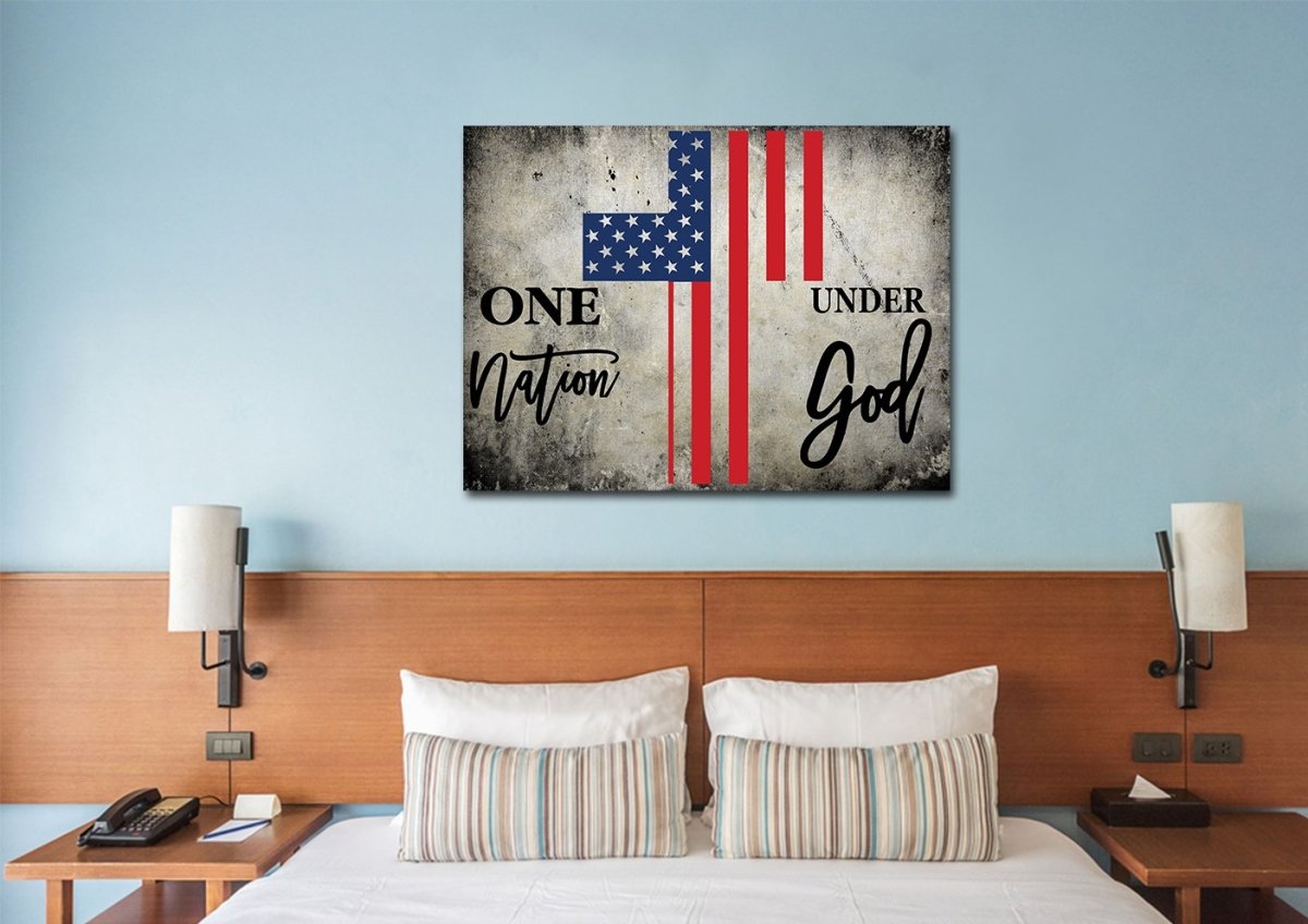 One Nation Under God American Flag Patriotic Wall Art - Christian Canvas Wall Art