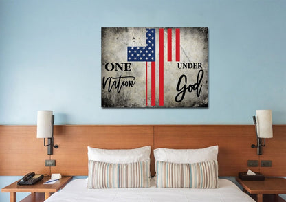 One Nation Under God American Flag Patriotic Wall Art - Christian Canvas Wall Art