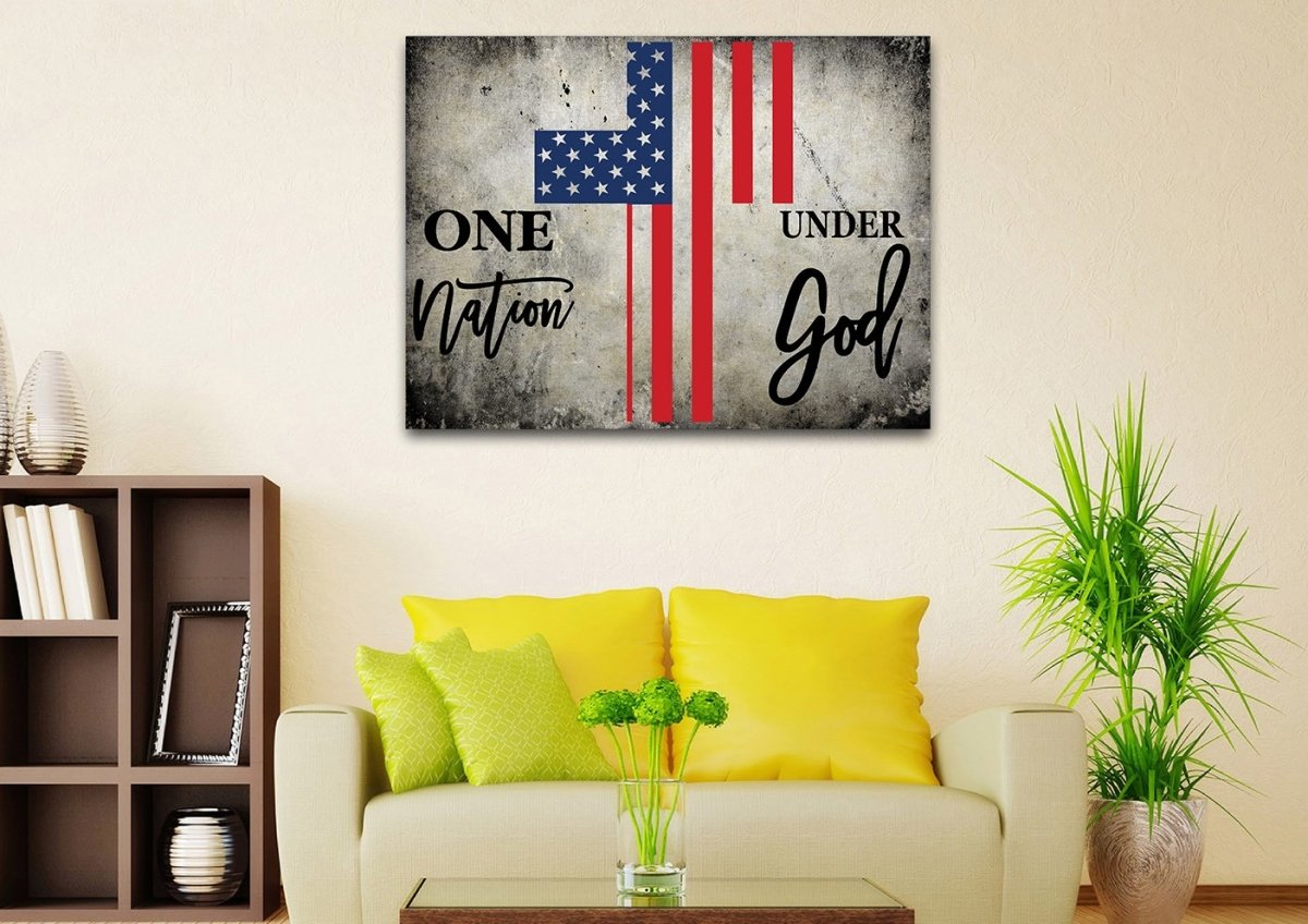 One Nation Under God American Flag Patriotic Wall Art - Christian Canvas Wall Art