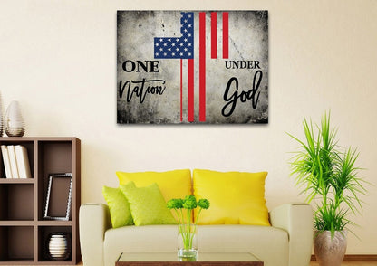 One Nation Under God American Flag Patriotic Wall Art - Christian Canvas Wall Art