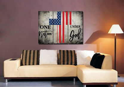 One Nation Under God American Flag Patriotic Wall Art - Christian Canvas Wall Art