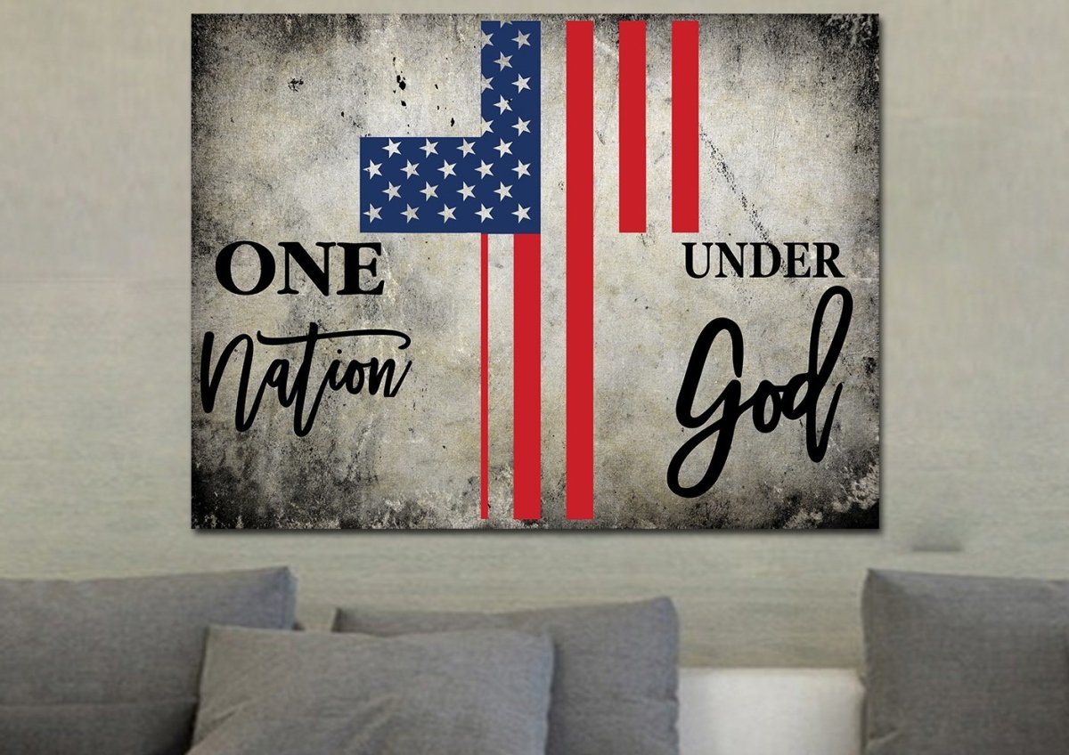 One Nation Under God American Flag Patriotic Wall Art - Christian Canvas Wall Art