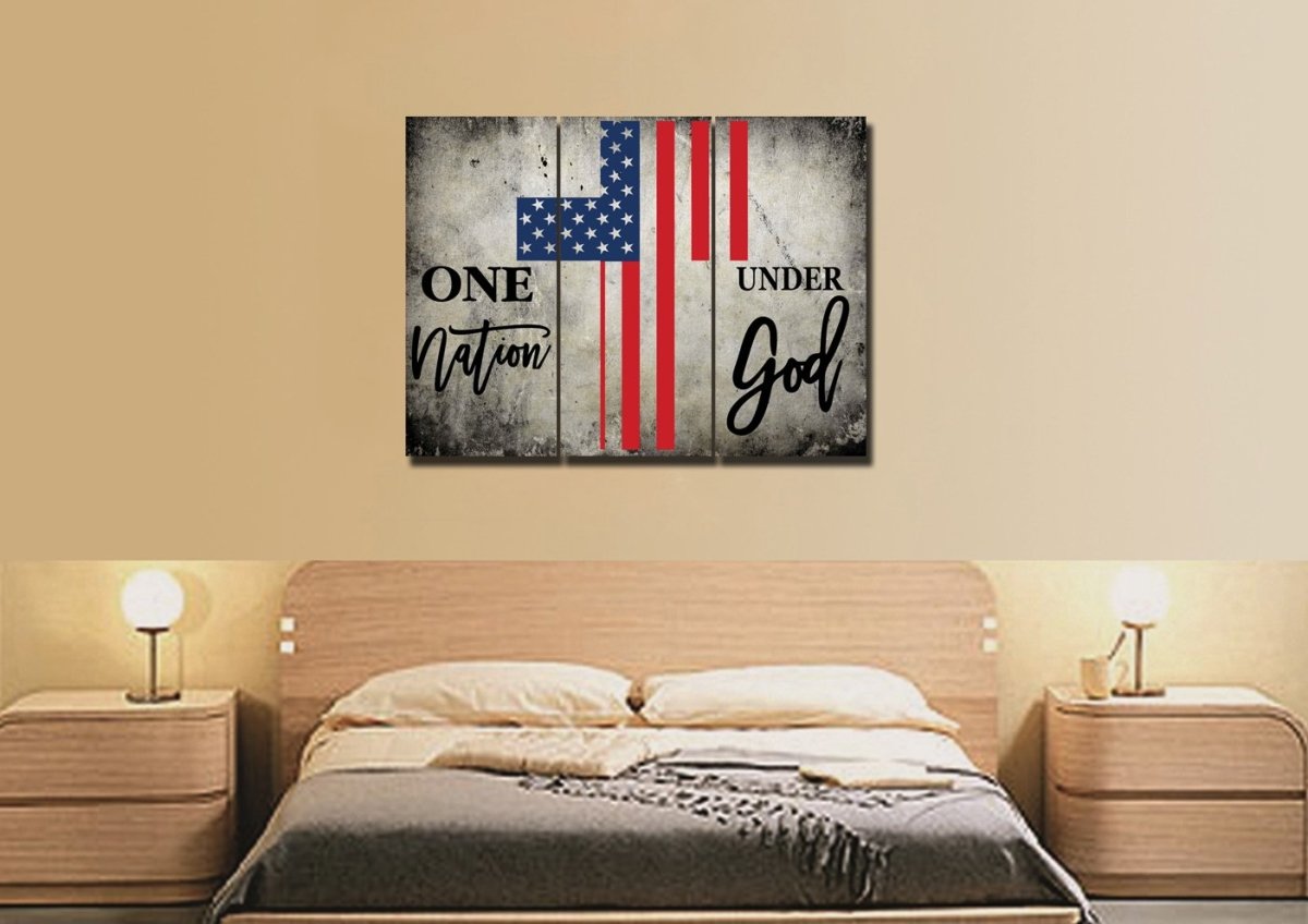 One Nation Under God American Flag Patriotic Wall Art - Christian Canvas Wall Art