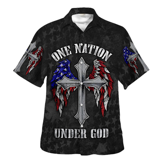 One Nation Under God American Flag With Cross Hawaiian Shirt - Christian Hawaiian Shirt - Best Hawaiian Shirts