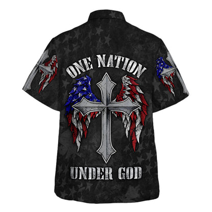 One Nation Under God American Flag With Cross Hawaiian Shirt - Christian Hawaiian Shirt - Best Hawaiian Shirts