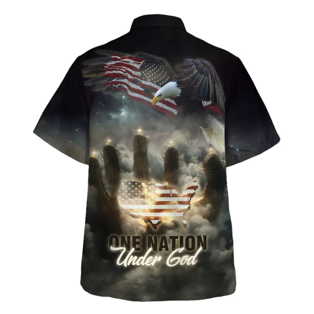 One Nation Under God American Flag With Jesus Cross Tee For Freedom Day Hawaiian Shirt - Christian Hawaiian Shirt - Religious Hawaiian Shirts
