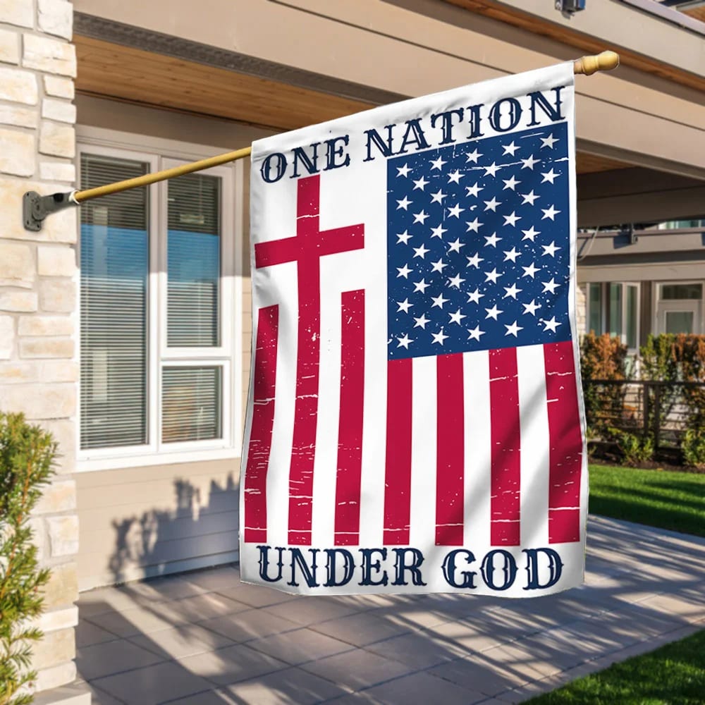 One Nation Under God American House Flag - Christian Garden Flags - Outdoor Religious Flags