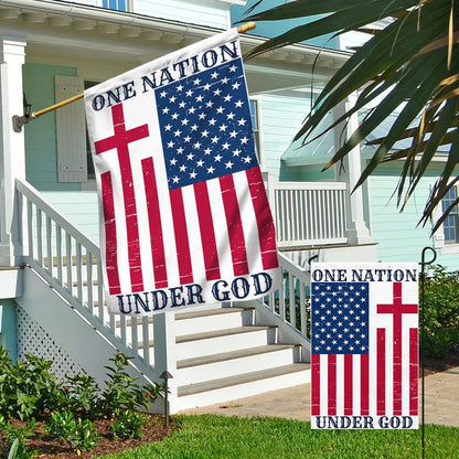 One Nation Under God American House Flag - Christian Garden Flags - Outdoor Religious Flags