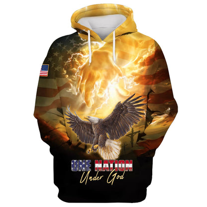 One Nation Under God American Pride Eagle Hoodie - Men & Women Christian Hoodie - 3D Printed Hoodie